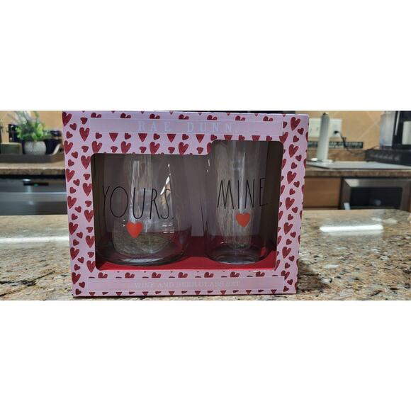NEW Rae Dunn Artisan Valentine's Day Collection - YOURS MINE Glasses - Picture 5 of 12